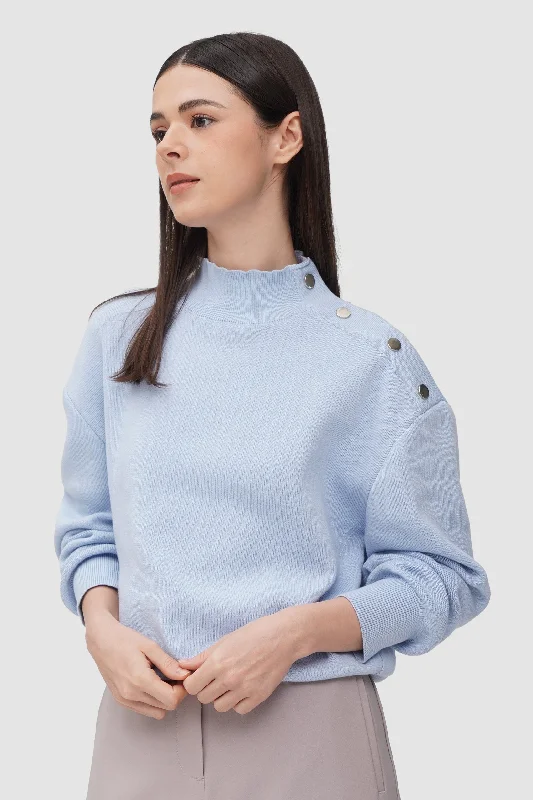 Pullover With Button Detail Bishop Sleeve Elegant