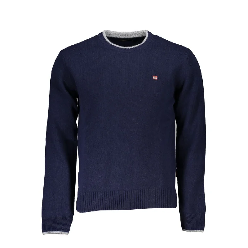 Blue Fabric Men Sweater Front Pockets Side Pockets Patch Pockets
