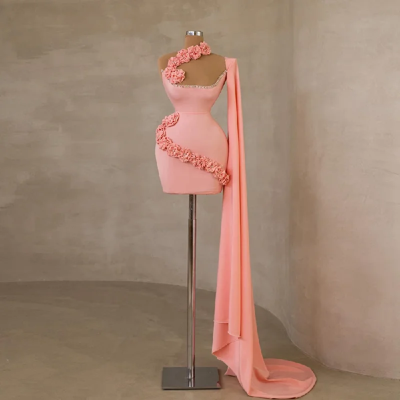 Chic 3D Flowers Crystals Cocktail Dress Pretty one Shoulder Satin Mini Evening Prom Gowns Sweet Bridal Short Celebrity Dresses Chic 3D Flowers Crystals Cocktail Dress Pretty one Shoulder Satin Mini Evening Prom Gowns Sweet Bridal Short Celebrity Dresses