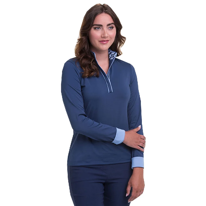 EP New York Mock Neck Inky Multi Womens Long Sleeve Pullover Boyleg Sleeve Pullover