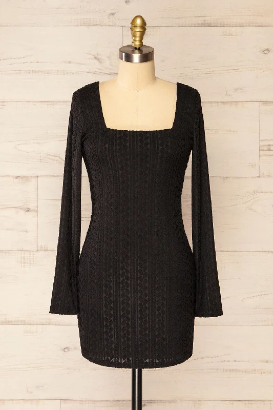 Estremadure | Short Textured Dress w/ Long Sleeves