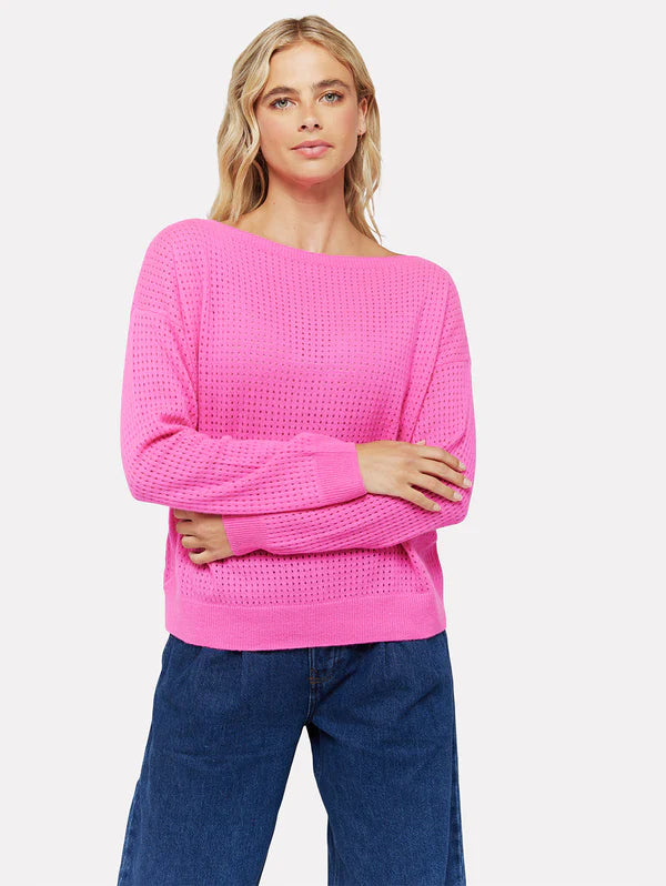 Solana Slash Neck Sweater Barbie Pink - Brodie Cashmere Terry Terry Cloth Terry Knit