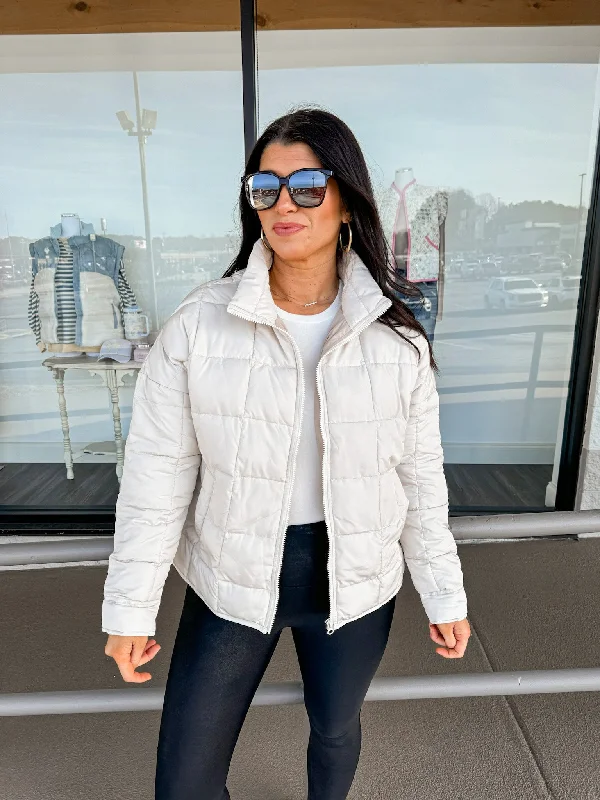 Winter Joy Ecru Puffer Jacket Fitted Jacket Loose Jacket Oversized Jacket
