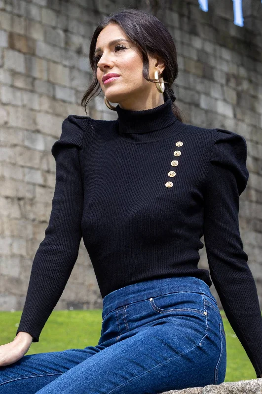 Turtleneck Knit Sweater Black - Frank Lyman Spandex Blend Rayon Blend Denim Blend