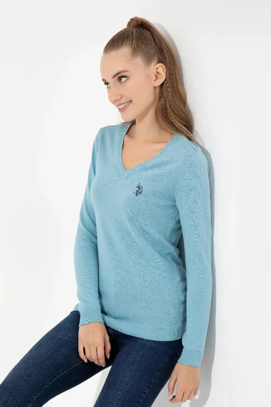 US Polo Assn. Slim Fit Pullover with Logo - Women Asymmetrical Hem Sweater