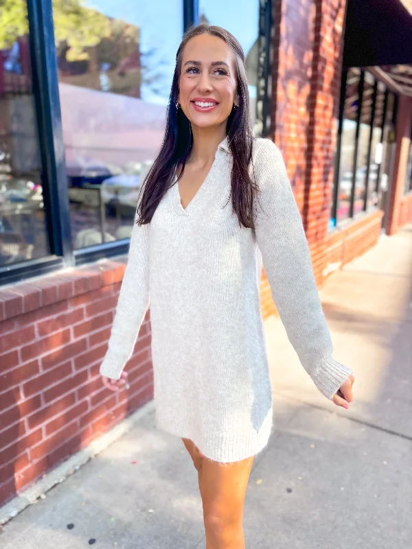 Redford Sweater Dress - Light Oatmeal Heather Bright Pastel Dark