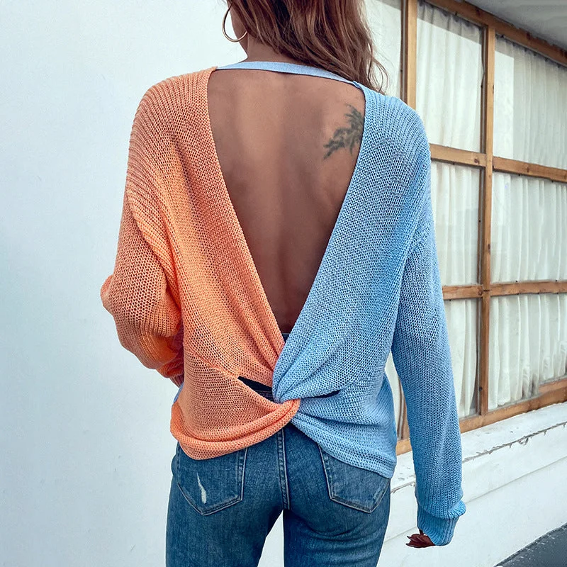 Sexy Summer Backless Design Knitting Sweaters Sweater Knitwear Pullover