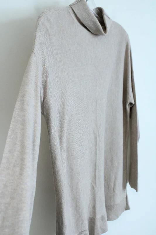Ann Taylor LOFT Tan Knit Mock Neck Sweater | M Fleece Sweater Nylon Polyester
