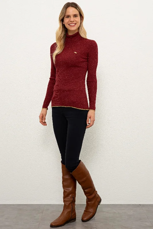 US Polo Assn. Slim Fit Straight Pattern Pullover with Metal USPA Logo - Women Notched Neck Pullover