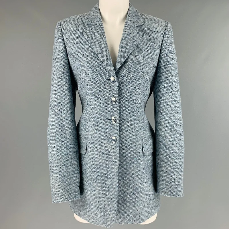 ESCADA Size 6 Blue Cashmere Single Breasted Jacket Fleece Fabric Down Fabric Feather Fabric