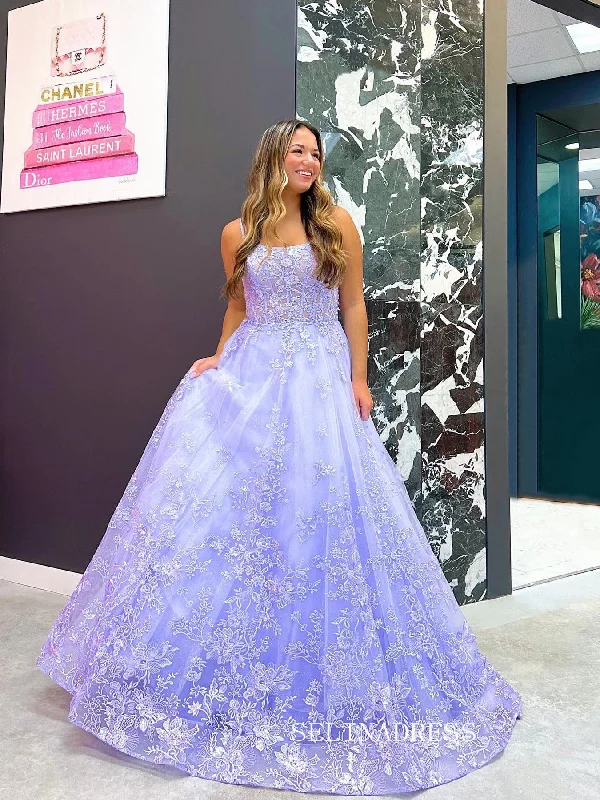 Chic Spaghetti Straps Lace Long Prom Dress Blue Elegant Lavender Evening Dress #OPW012 Chic Spaghetti Straps Lace Long Prom Dress Blue Elegant Lavender Evening Dress #OPW012