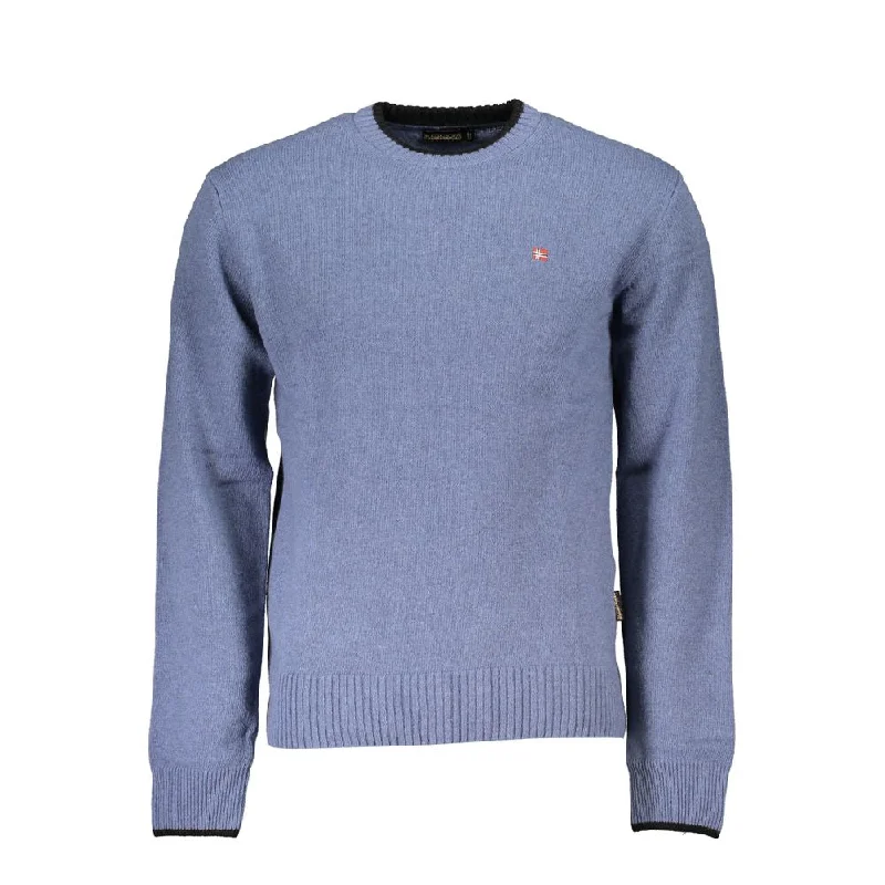 Blue Fabric Men Sweater Solid Color Striped Floral Print