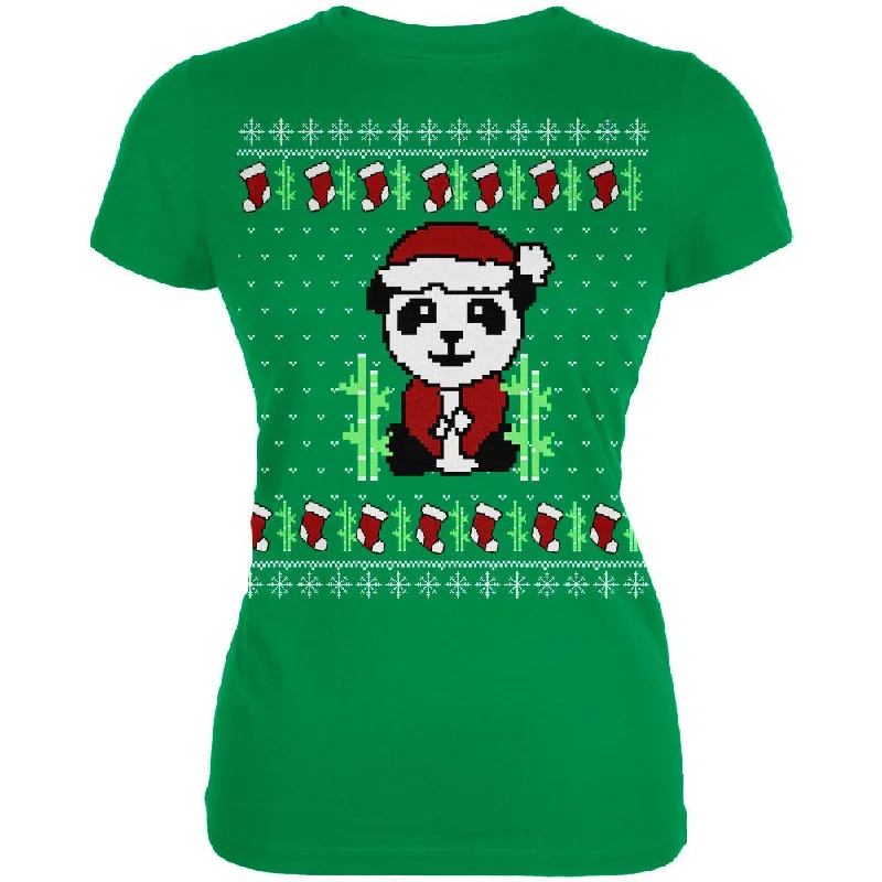 Ugly Christmas Sweater Panda Juniors Soft T Shirt Satin Blend Silk Blend Wool Blend