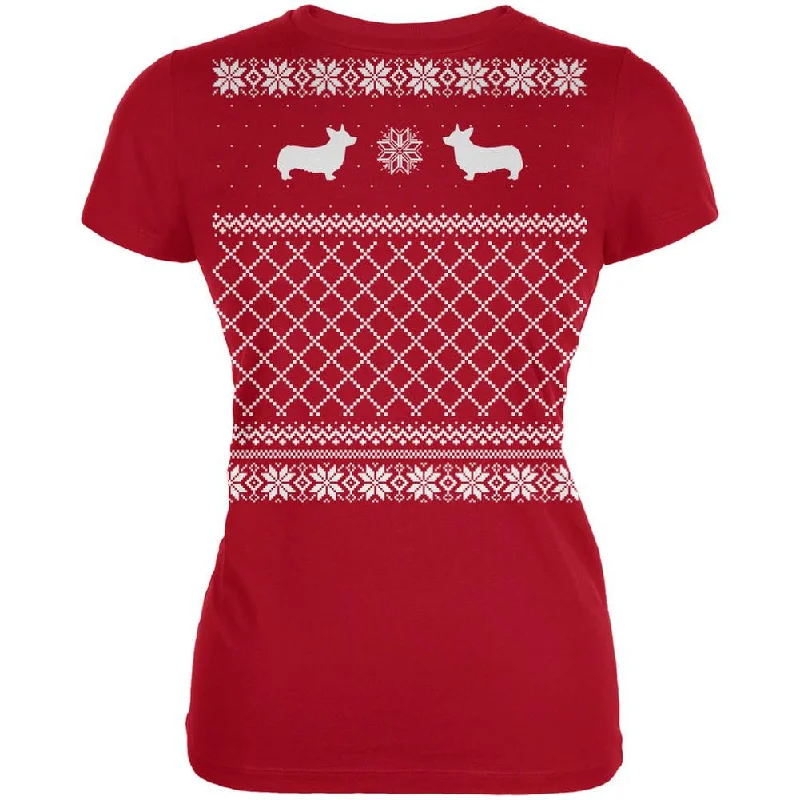 Corgi Ugly Christmas Sweater Red Juniors Soft T-Shirt Cable Knit Ribbed Knit Lace Knit Corgi Ugly Christmas Sweater Red Juniors Soft T-Shirt Cable Knit Ribbed Knit Lace Knit