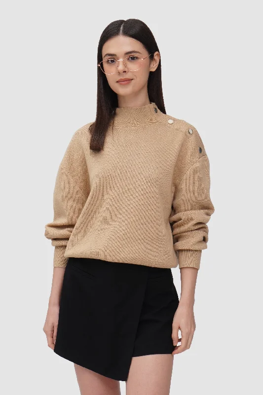 Pullover With Button Detail Bell Sleeve Stylish