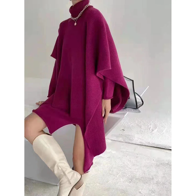 Casual High Neck Knitting Capes & Long Sweaters Turtle Neck Boat Neck Asymmetrical Neck Casual High Neck Knitting Capes & Long Sweaters Turtle Neck Boat Neck Asymmetrical Neck