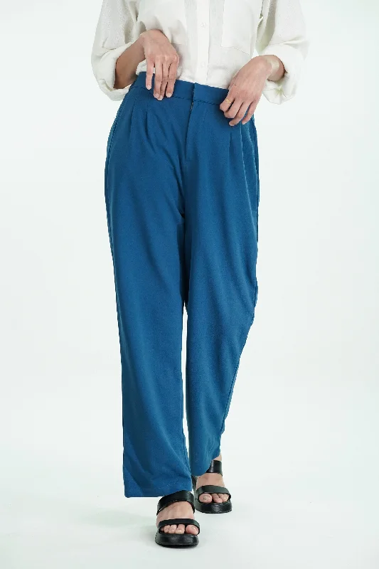Straight Fit Blue Korean Trouser Cropped Trousers Casual Linen