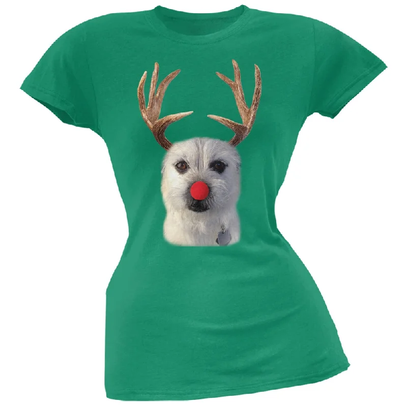Funny Reindeer Dog Ugly Christmas Sweater Soft Green Juniors T-Shirt Denim Fabric Leather Fabric Suede Fabric