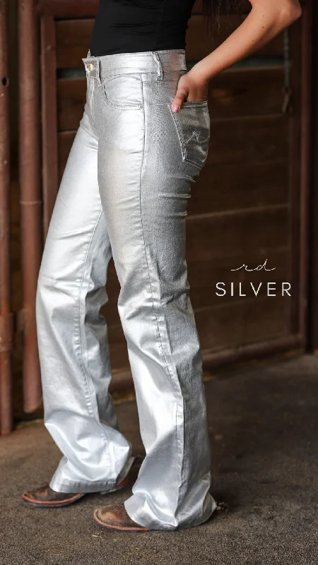 SILVER METALLIC SIGNATURE TROUSER DENIM Trousers Fall Fleece