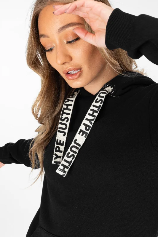 Hype Black Drawcord Women'S Pullover Hoodie Fleece Warm Pullover