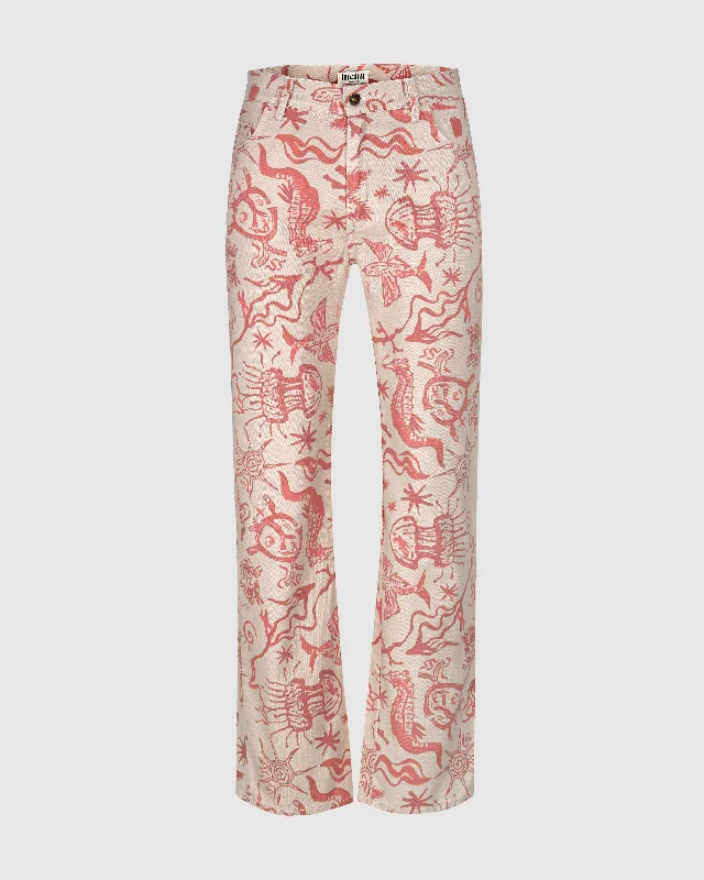 JOY TROUSERS IN BEIGE AND RED Chinos Cotton Straight Leg