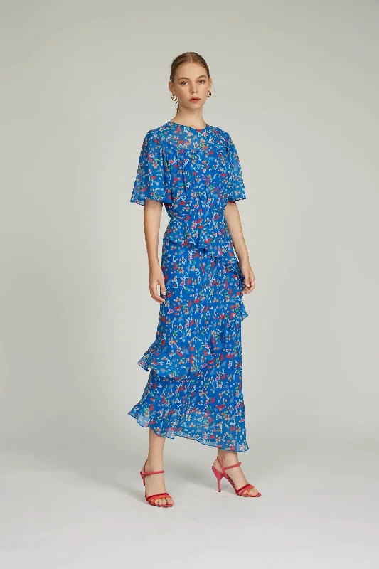 Saloni Vida B Dress In Cobalt Patchouli Print