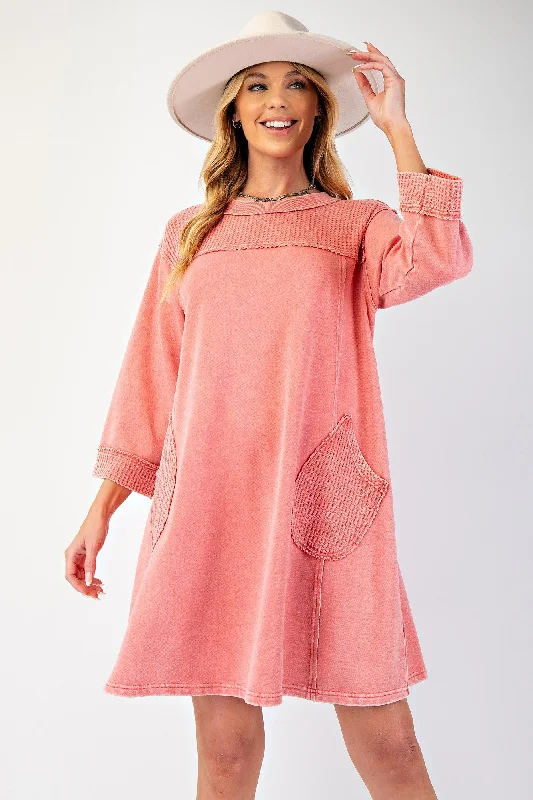 Easel Mineral Washed Terry Knit and Thermal Dress in Dried Tomato