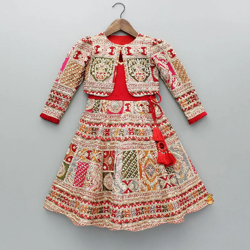 Pre Order: Red Strappy Heavy Embroidered Kurti With Matching Embroidered Jacket Quilted Jacket Puffer Jacket Insulated Jacket Pre Order: Red Strappy Heavy Embroidered Kurti With Matching Embroidered Jacket Quilted Jacket Puffer Jacket Insulated Jacket