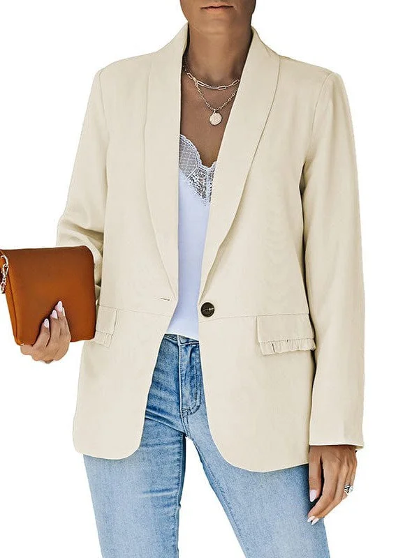 Stylish Long Sleeve Solid Color Blazer Jacket Hoodie Zip-Up Jacket Button-Up Jacket