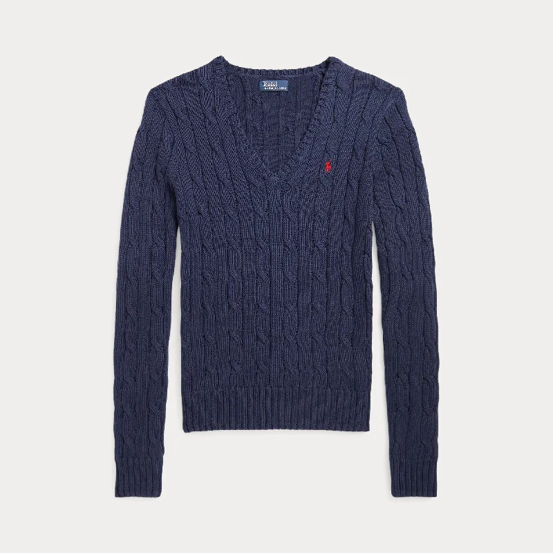 CABLE-KNIT V-NECK SWEATER Elasticated Padded Insulated
