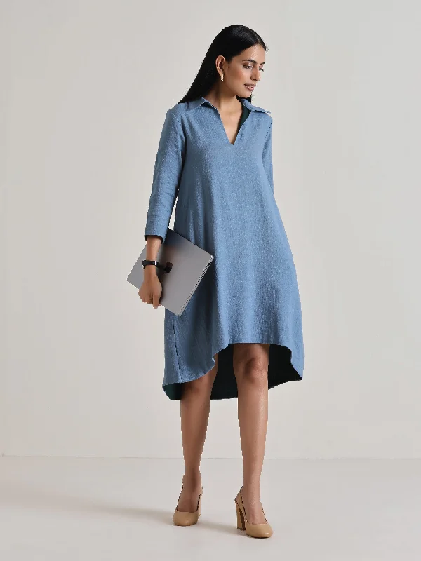 trueBrowns Light Blue Short Collared Dress
