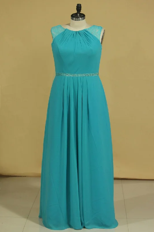 A Line Scoop Beaded Waistline Floor Length Mother Of The Bride Dresses Chiffon & Lace