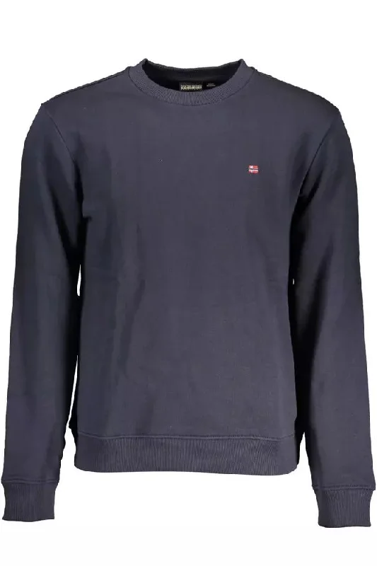 Blue Cotton Men Sweater Print Jacquard Patchwork