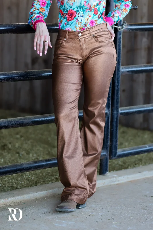 BRONZE METALLIC SIGNATURE TROUSERS Trousers Winter Warm