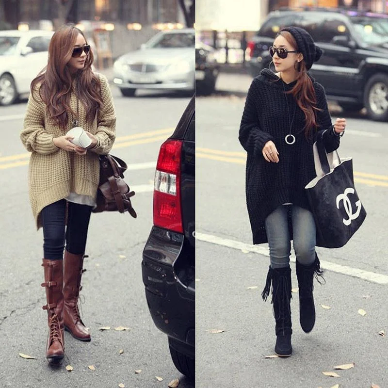 Women Irregular Long Loose Knitted Sweaters Tailored Straight A-Line