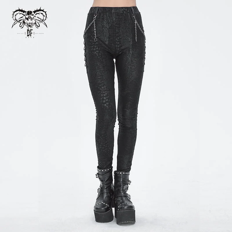PT239 Punk Irregular Semi-perspective Knit Women's Trousers Trousers Leather Faux