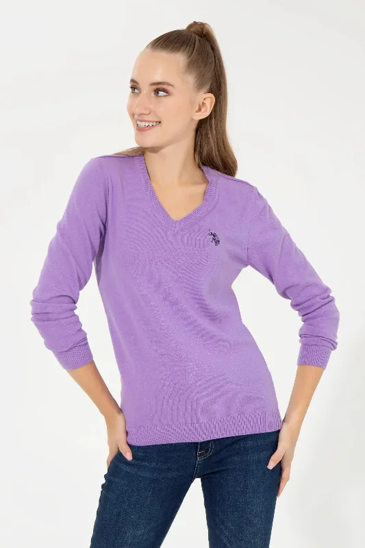 US Polo Assn. Slim Fit Pullover with Logo - Women Ruffled Neck Pullover