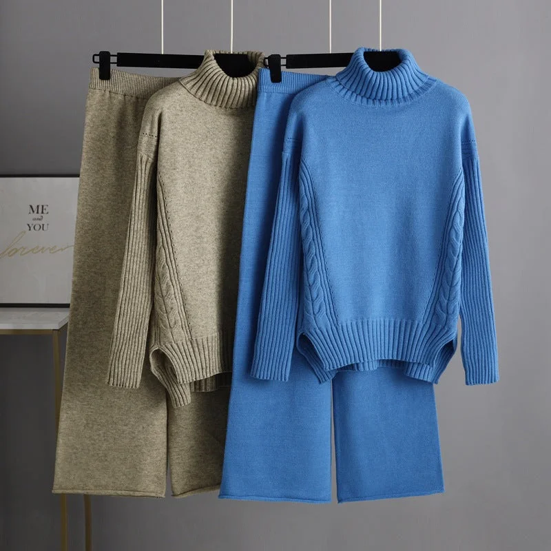 Casual Women Winter Turtleneck Sweaters and Pants Sets Wool Sweater Cotton Sweater Cashmere Sweater