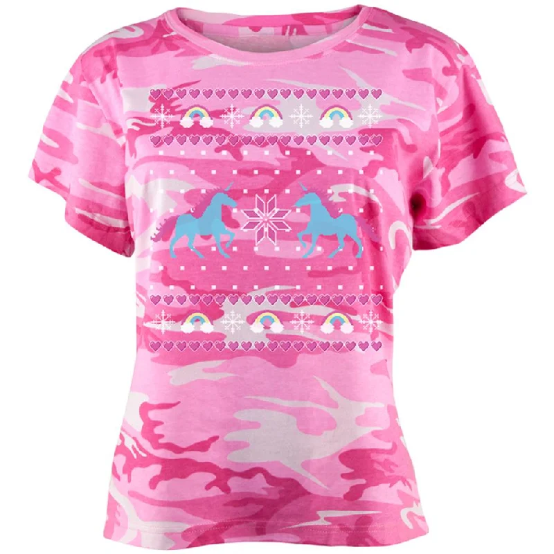 Unicorn Rainbow Ugly Christmas Sweater Juniors T Shirt Embroidered Appliqued Beaded