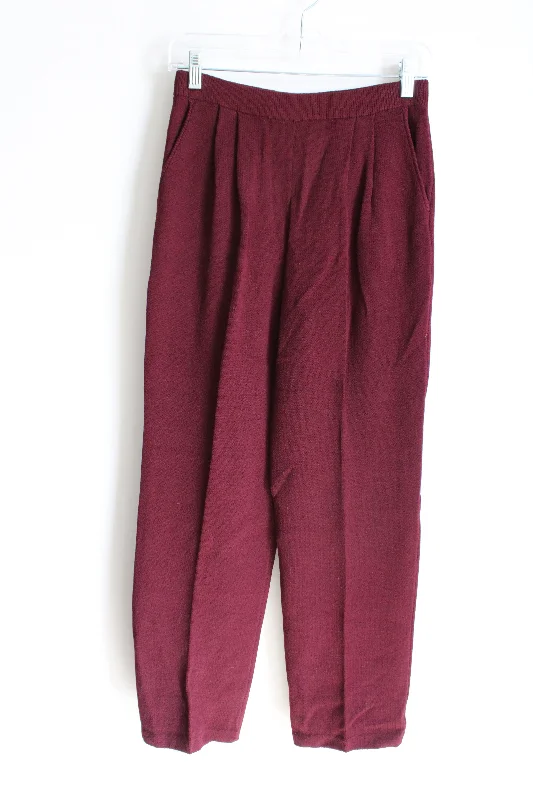 St. John Collection By Marie Gray Maroon Knit Straight Leg Trouser Pant | 2 Trousers Designer Luxury