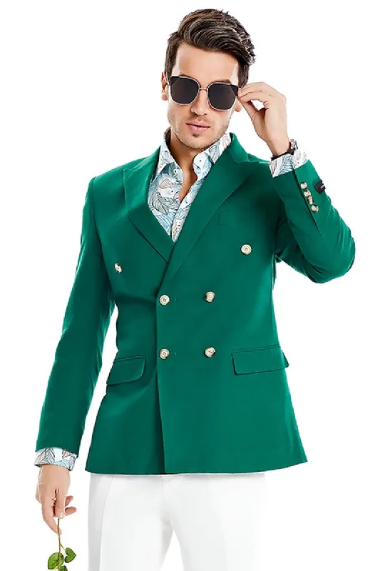 "Elegant Hunter Green Blazer for Prom and Weddings: A Timeless Slim Fit Double Breasted Jacket" Green Prom Dress Belted Jacket Elasticated Jacket Padded Jacket