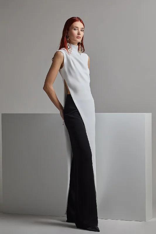 Sleeveless long top with trousers Trousers Satin Smooth