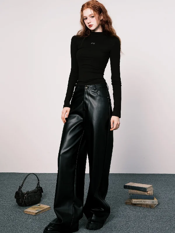 Elevated Wide Leg Leather Trousers Trousers Timeless Classic