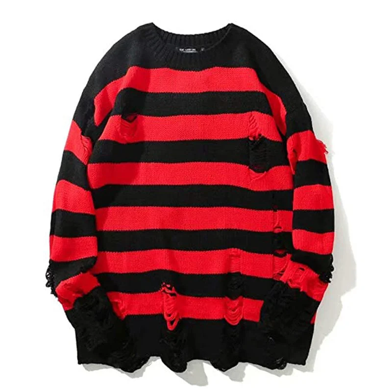 Casual Broken Holes Striped Knitting Sweaters for Couple Nylon Fabric Polyester Fabric Spandex Fabric Casual Broken Holes Striped Knitting Sweaters for Couple Nylon Fabric Polyester Fabric Spandex Fabric
