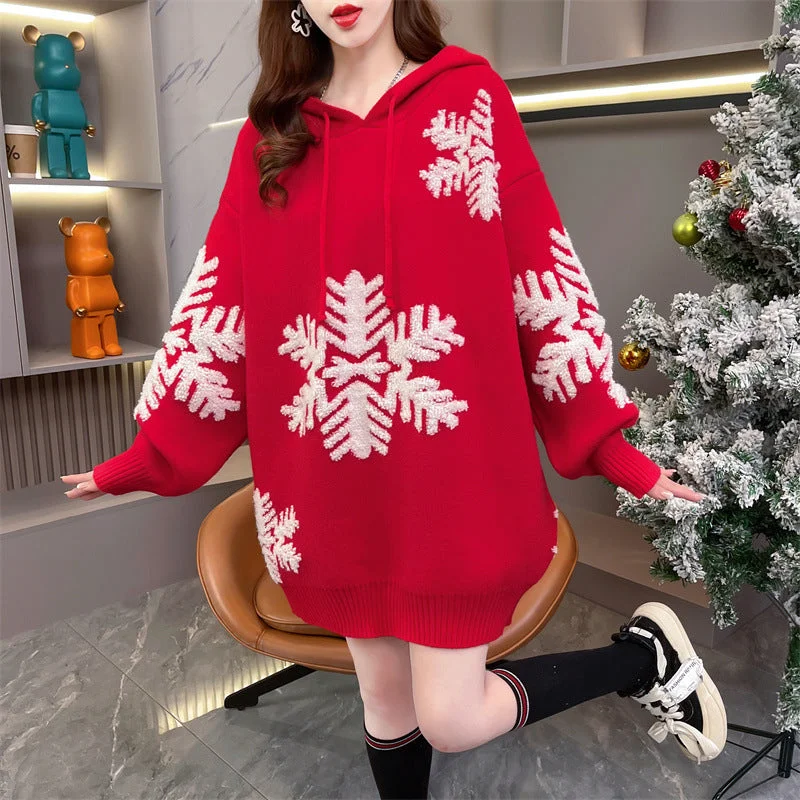 Merry Christmas Winter Knitted Hoodies Sweaters Sequined Glittery Shiny