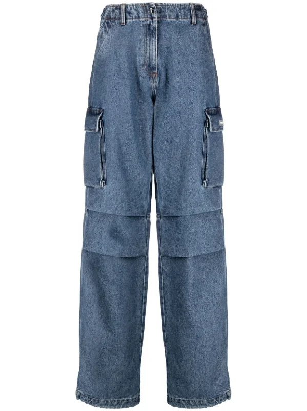 HIGH-WAISTED WIDE-LEG CARGO TROUSERS Trousers Lace Delicate