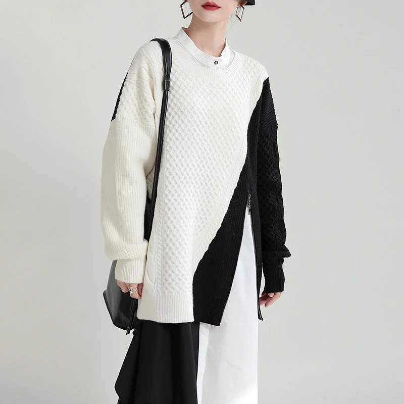 Designed Women Zipper Knitted Winter Sweaters High Neck Crew Neck V-Neck
