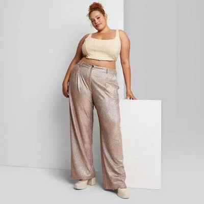 Wild Fable Women's High Rise Wide Leg Relaxed Glitter Trouser Pants Metallic Trousers Cargo Utility