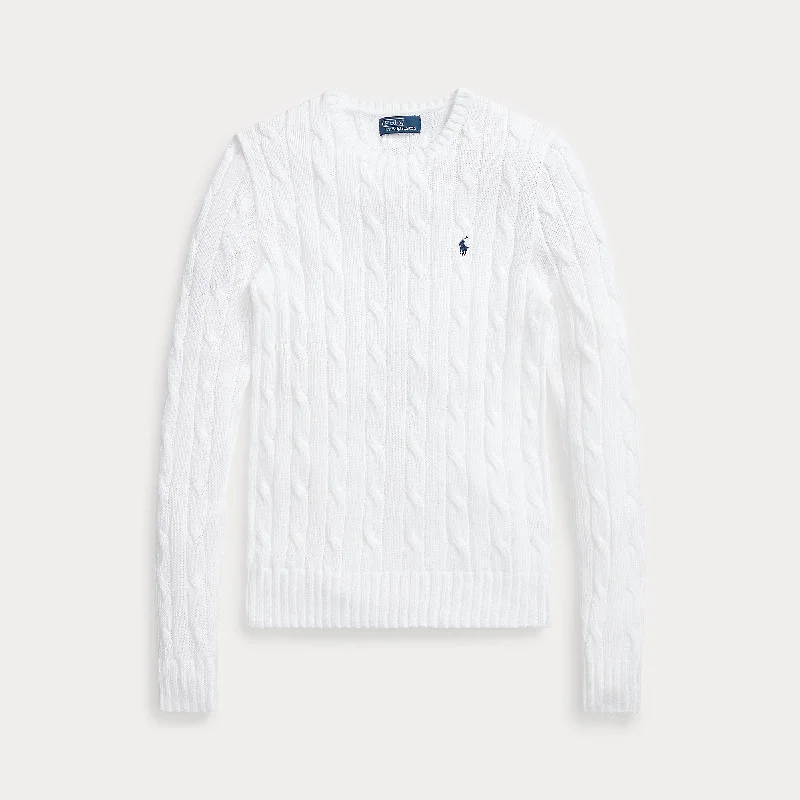 CABLE-KNIT CREWNECK SWEATER Notch Collar Peter Pan Collar Cowl Neck