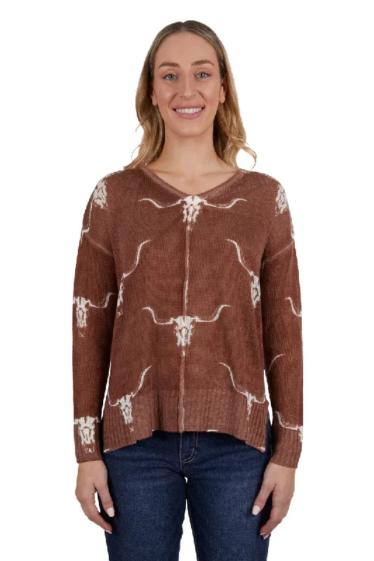 LADIES PURE WESTERN VEOLA KNITTED PULLOVER Button Front Sweater